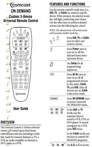 Comcast New Remote Instructions